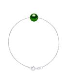 Armband aus Rhodium-Silber und Kreuzung mit Süßwasser-Zuchtperlen, rund, Malachitgrün