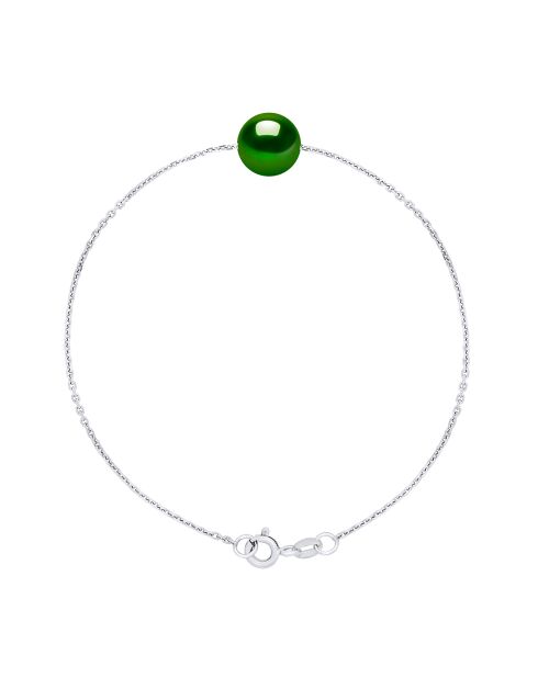 Armband aus Rhodium-Silber und Kreuzung mit Süßwasser-Zuchtperlen, rund, Malachitgrün
