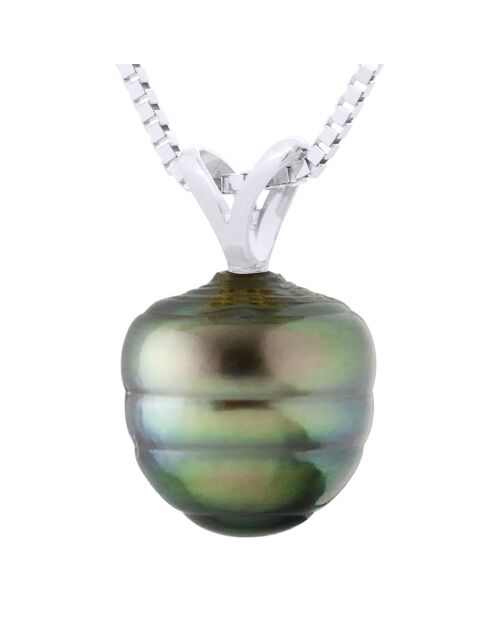 Pendentif en Or Blanc & Perle de Culture de Tahiti cerclée noire