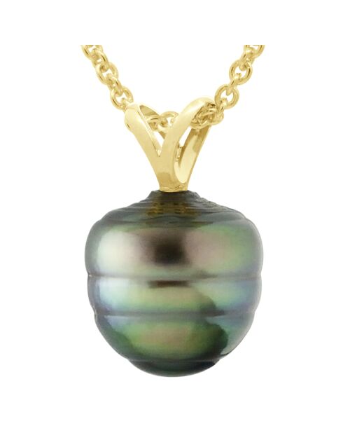 Anhänger mit eingekreisten Tahiti-Zuchtperlen aus Gelbgold und Schwarz