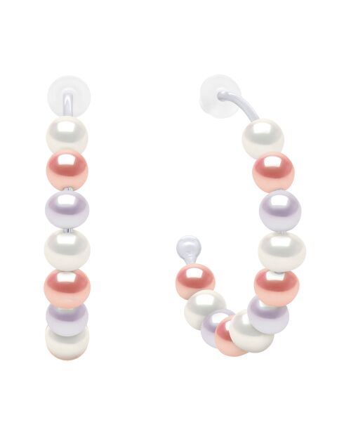 Ohrringe aus Rhodiumsilber und mehrfarbige runde Süßwasserzuchtperlen