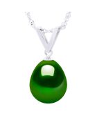 Collier en Argent rhodié & Perle de Culture d'Eau Douce poire vert malachite