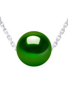 Collier en Argent rhodié & Perle de Culture d'Eau Douce traversante ronde vert malachite