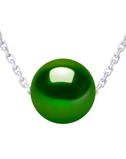 Collier en Argent rhodié & Perle de Culture d'Eau Douce traversante ronde vert malachite
