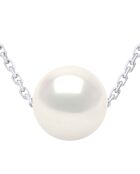 Halskette aus Rhodiumsilber und natürliche weiße, runde Süßwasser-Zuchtperle