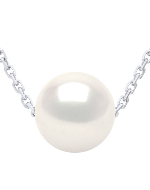 Halskette aus Rhodiumsilber und natürliche weiße, runde Süßwasser-Zuchtperle
