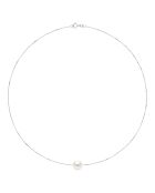 Halskette aus Rhodiumsilber und natürliche weiße, runde Süßwasser-Zuchtperle
