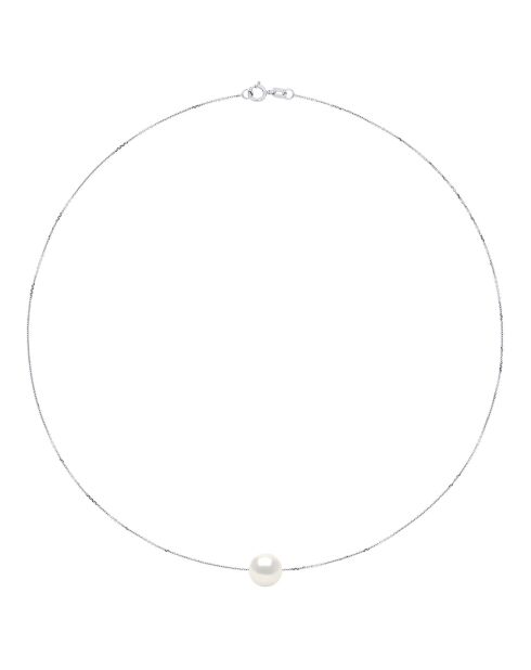 Halskette aus Rhodiumsilber und natürliche weiße, runde Süßwasser-Zuchtperle