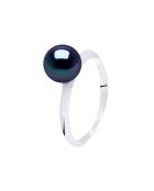Bague en Argent rhodié & Perle de Culture d'Eau Douce ronde black tahiti