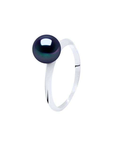 Bague en Argent rhodié & Perle de Culture d'Eau Douce ronde black tahiti