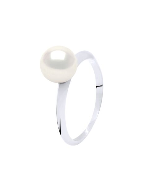 7-8 mm natuurlijke witte ronde zoetwatergekweekte parel en zilveren ring