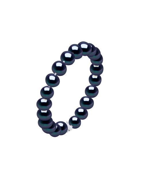 Ring van gerhodineerd zilver en zwarte ronde gekweekte zoetwaterparels