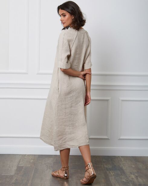 Beiges Granel-Kleid aus 100% Leinen