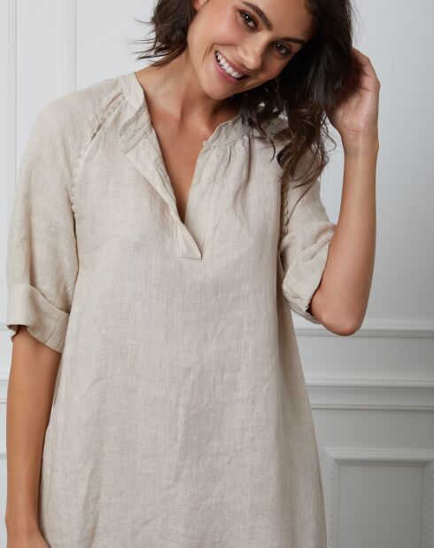 Beiges Granel-Kleid aus 100% Leinen
