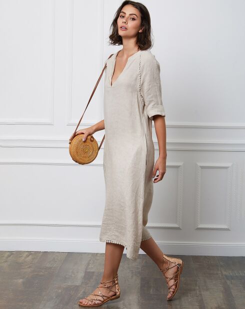 Beiges Granel-Kleid aus 100% Leinen