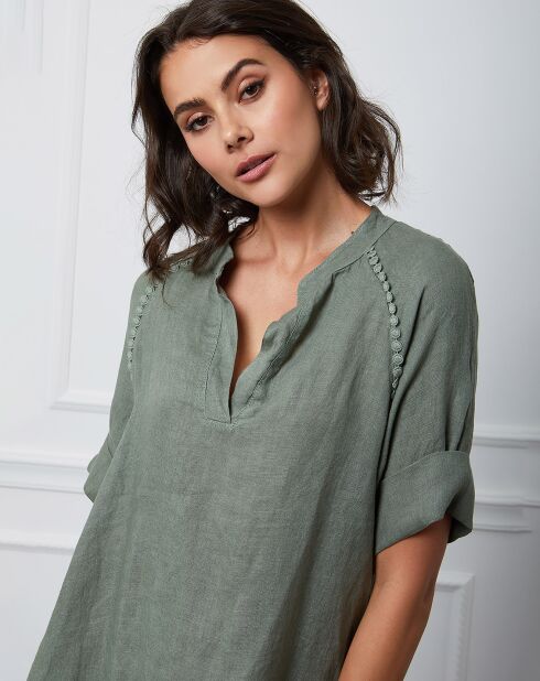 Khaki-Kleid Granel aus 100% Leinen