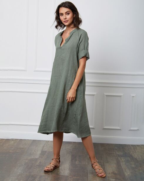 Khaki-Kleid Granel aus 100% Leinen