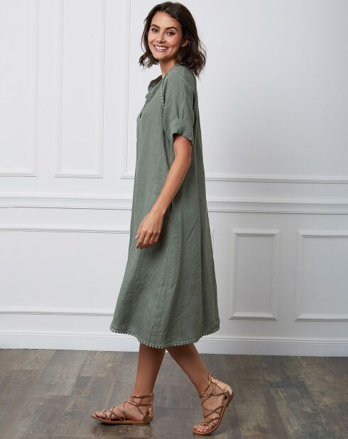 Khaki-Kleid Granel aus 100% Leinen