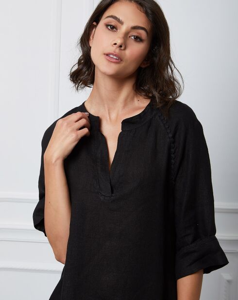 Zwarte jurk van 100% linnen Granel