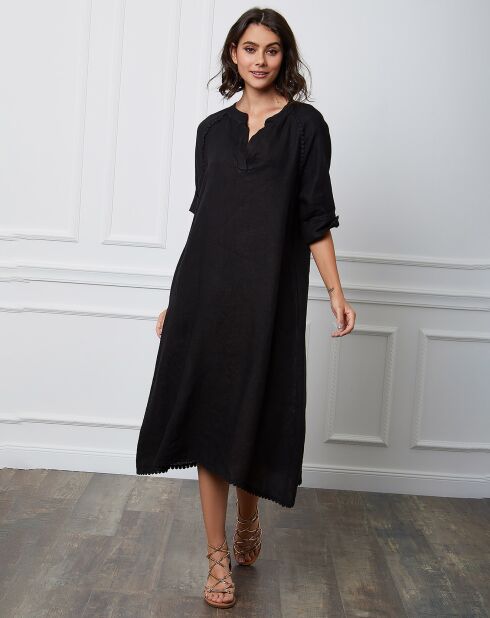 Zwarte jurk van 100% linnen Granel