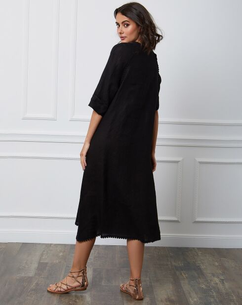 Zwarte jurk van 100% linnen Granel