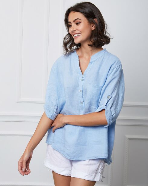 Hellblaues Top aus 100% Leinen