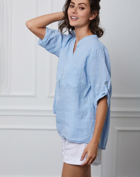 Hellblaues Top aus 100% Leinen