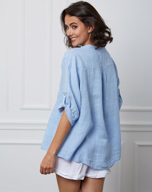 Hellblaues Top aus 100% Leinen