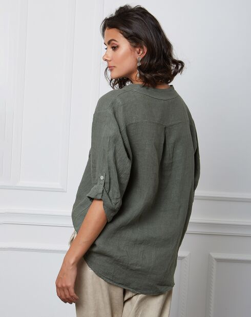 Helly kaki top van 100% linnen