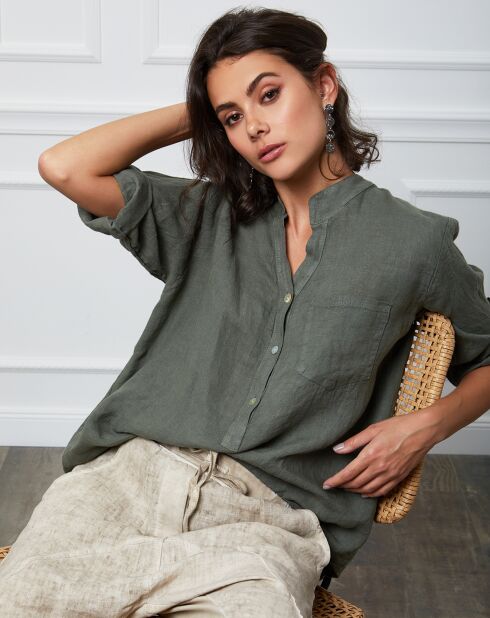 Helly kaki top van 100% linnen