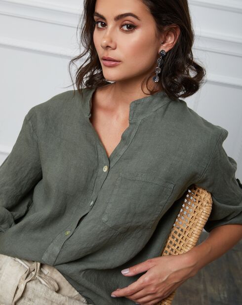 Helly kaki top van 100% linnen