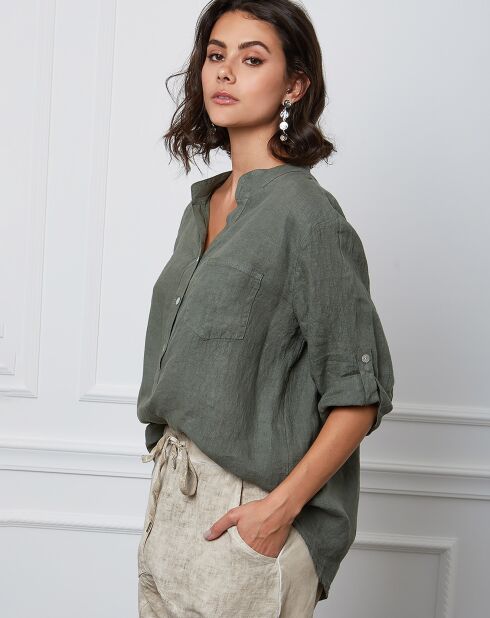 Helly kaki top van 100% linnen