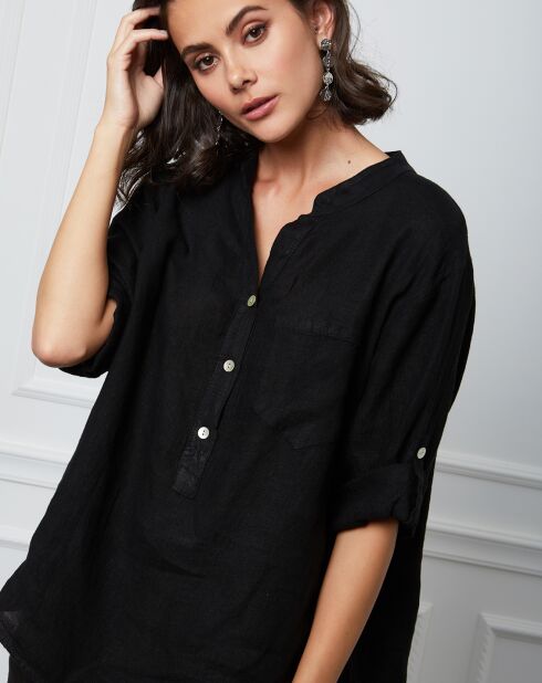 Schwarzes Top Helly aus 100% Leinen