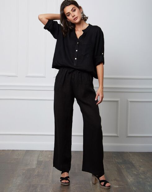 Schwarzes Top Helly aus 100% Leinen