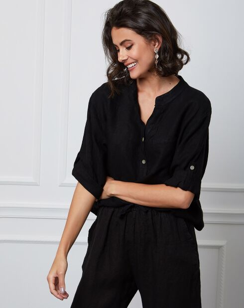 Schwarzes Top Helly aus 100% Leinen