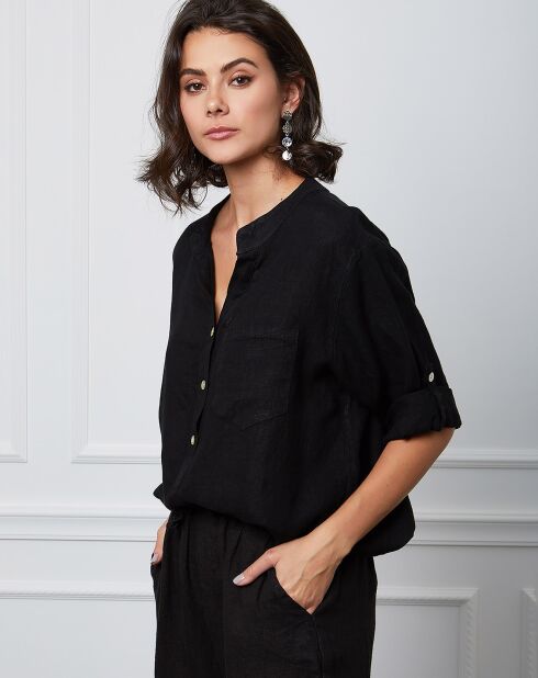 Schwarzes Top Helly aus 100% Leinen