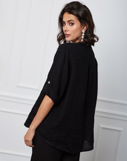 Schwarzes Top Helly aus 100% Leinen