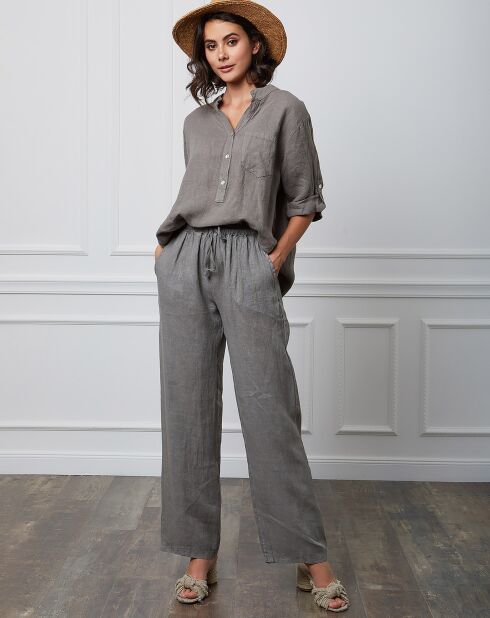 Helly Taupe top van 100% linnen