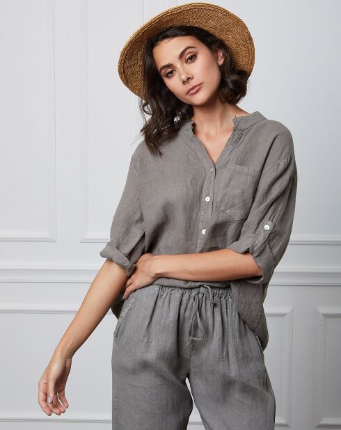 Helly Taupe top van 100% linnen