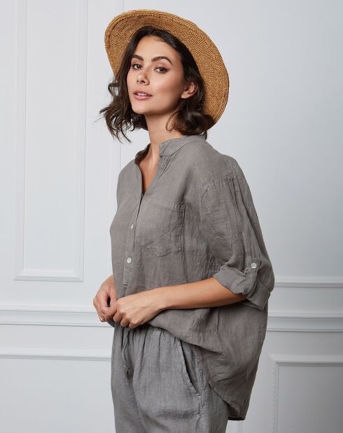 Helly Taupe top van 100% linnen