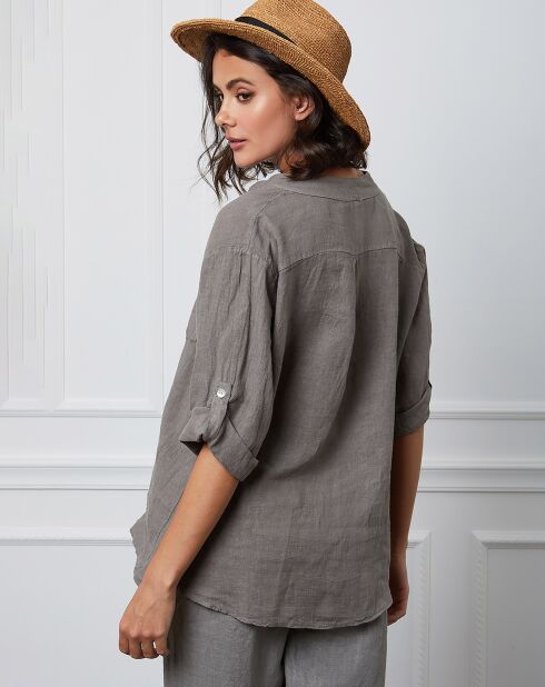 Helly Taupe top van 100% linnen