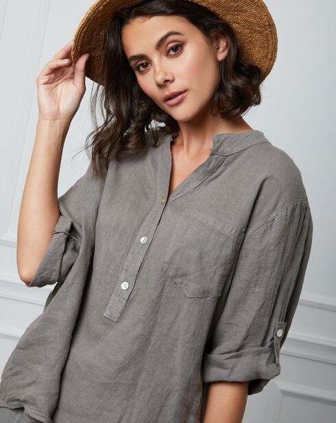 Helly Taupe top van 100% linnen