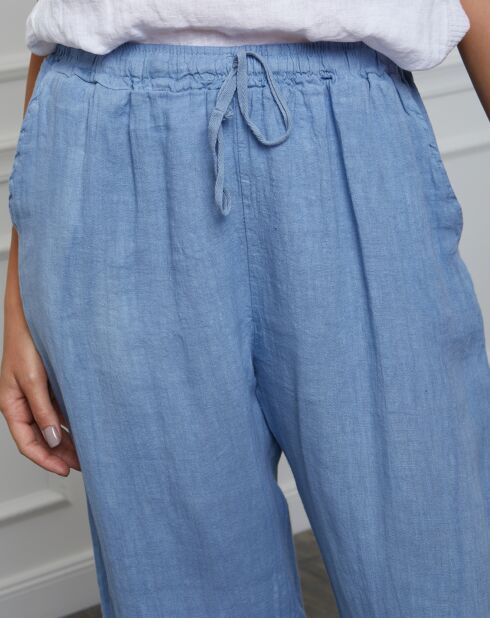 Honas hemelsblauwe broek van 100% linnen