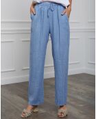 Pantalon 100% Lin Honas bleu ciel