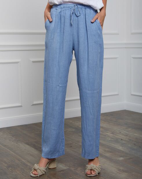 Honas hemelsblauwe broek van 100% linnen