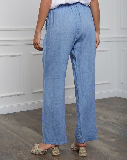 Honas hemelsblauwe broek van 100% linnen