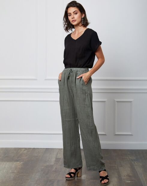 Pantalon 100% Lin Honas kaki