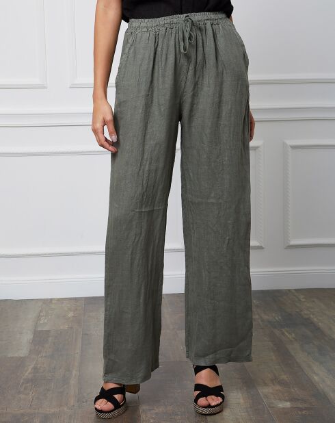 Pantalon 100% Lin Honas kaki