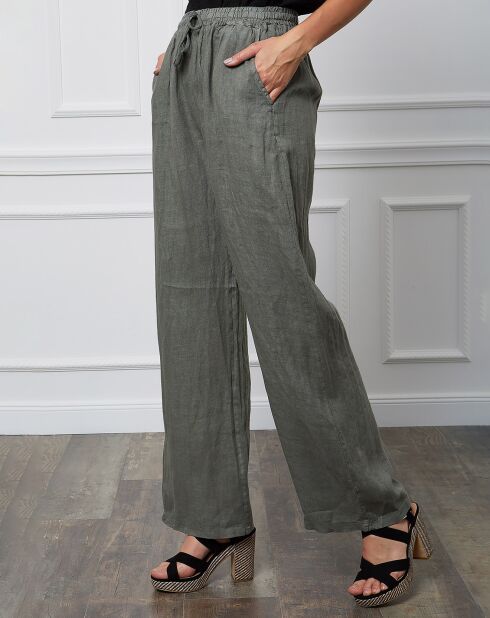 Pantalon 100% Lin Honas kaki