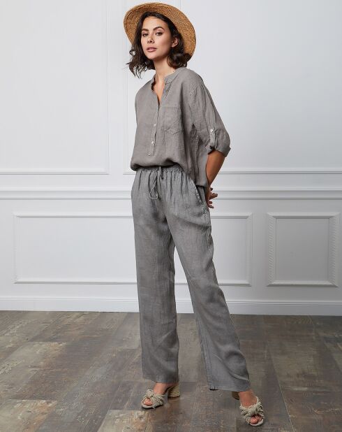 Pantaloni Honas taupe 100% lino